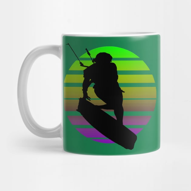 Kitesurfing Female Rider Silhouette Retro Sunset by taiche